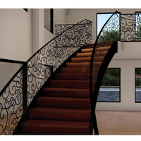 Escalier personnalisé CBMmart pour escalier intérieur, bois, garde-corps en fonte, acier au carbone moderne, courbe, bois de caoutchouc, escalier de sous-sol en bois