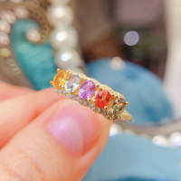 Factory Wholesale 925 Sterling Silver Natural Fancy Colored Sapphire Stone Jewelry Women Engagement Ring for Daily Commuting