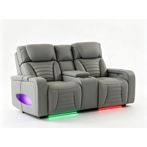 Modern Artificial Leather Reclining <b>Sofa</b> Set Colorful LED Lights Drop Table Function Sponge Living Room Contemporary Design - Product Image 5