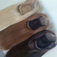 Cokelat Alami Kelas 12A Terbaik # Wig Rambut Asli Cina 2 Warna Natural Lurus Panjang Double Drawn Silk Top Lace Front Tanpa Lem Mix