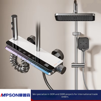 Ensemble de douche de luxe gris anthracite à touches piano, robinets thermostatiques tout en cuivre, affichage numérique de la température constante, douche pluie quatre vitesses