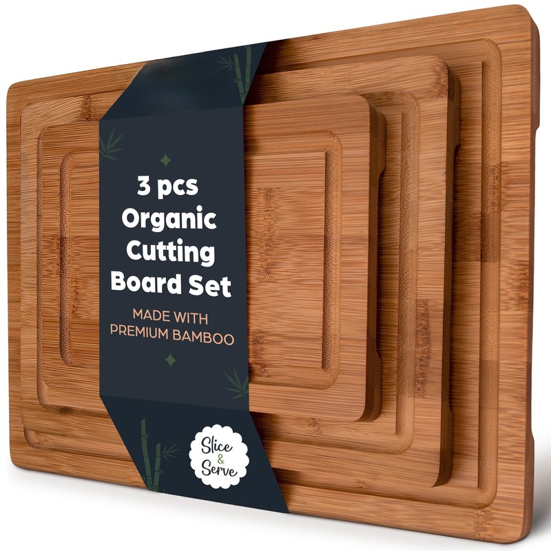 Organic Bamboo Cutting Board Set Customizable