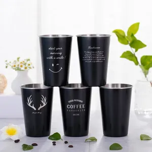 Cốc Pint 16Oz Không Chứa Bpa Cốc Cà Phê Bia Bằng Thép Không Gỉ Một Lớp Màu Đen Mờ