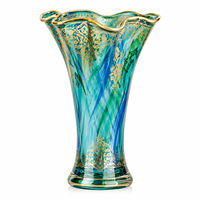 Vase de sol en cristal soufflé à la main, personnalisable, de luxe, avec design industriel, incrustation dorée, motif marbré en spirale, pour la décoration de la maison