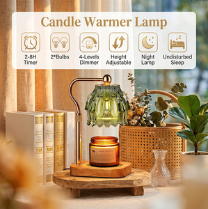 Lampe chauffe-<span class=keywords><strong>bougie</strong></span> avec abat-jour en verre gaufré en forme de cloche, bord ondulé en forme de pétale, base en bois massif, bras réglable, sans flamme, à intensité variable - Product Image 2