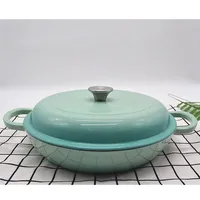 OEM warna besi cor Enamel tertutup bulat panci Oven Belanda berenamel casserole dangkal