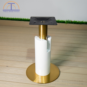 Bàn Ăn Tròn hai tông màu hiện đại bệ trắng và vàng chải thép không gỉ khách sạn sử dụng bàn cơ sở với chân kim loại - Product Image 5