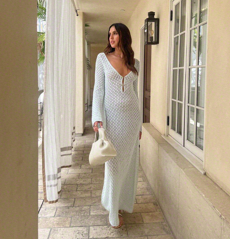 green emerald velvet dress Blue Sheer Maxi Cover Up Dress With Ruffle Details – ADONIS BOUTIQUE main image 0