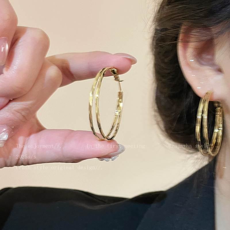 gold Double-layer plain hoop earrings 4cm