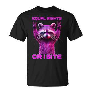 Camiseta Feminist Raccoon Equal Rights Or I Bite de manga corta con cuello redondo, unisex, para adultos, con impresión digital, promocional - Product Image 1