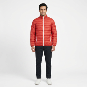 Lightweight <b>Men</b> Red <b>Canvas</b> Puffer <b>Jacket</b> Front Zipper Closure Breathable Quick Dry Casual Warm Quilted Winter Coat <b>for</b> Outdoor - Product Image 1