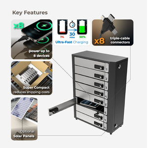 Y2 Power TIA – Armoire de recharge mobile à <span class=keywords><strong>8</strong></span> baies avec serrure de porte à code numérique – Charge simultanée jusqu'à <span class=keywords><strong>8</strong></span> appareils - Product Image 6
