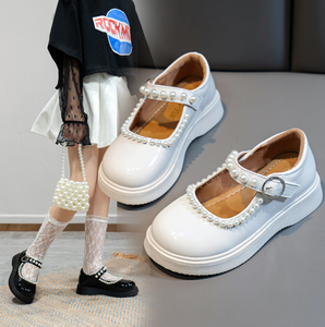 Chaussures habillées en cuir PU noir clair à bout rond et à enfiler pour bébés filles, style princesse Mary Jane - Product Image 2