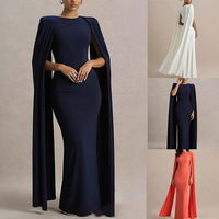 Versandfertig: Luxuriöses Damen-Abendkleid mit Cape-Ärmeln, O-Ausschnitt, figurbetontem Schnitt, Maxi-Länge, hohem Schlitz – Elegantes Party-, Abschlussball- und Hochzeitskleid