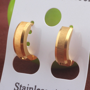 Gold <b>Cuff</b> <b>Earrings</b> 4MM Frosted Texture Stainless Steel Everyday Wear Geometric Round Design - Product Image 2