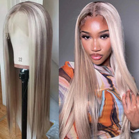 Xuchang Usine P18 613 Blonde Highlight Droite Avant de Lacet Perruques Cheveux Humains Bébé Cheveux Vierge 30 Pouces 13x4 Frontale Perruque pour les Femmes
