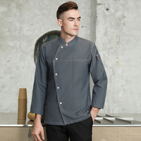 Blouse de chef bleu roi avec boutons dorés Uniformes de travail de restaurant pour femmes Cuisine Cuisson Veste de chef Manches longues blanches