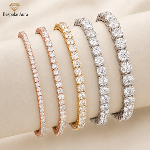 Gelang Tenis Berlian Buatan Laboratorium Perak Sterling 925 Potongan Bulat 4 Prong 2mm 3mm 4mm 5mm 6mm untuk Pria dan Wanita - Product Image 1