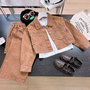 Nouvel ensemble de vêtements pour bébé fille printemps-été 2026 : Veste en jean tendance et pantalon large – Ensemble deux pièces - Product Image 3