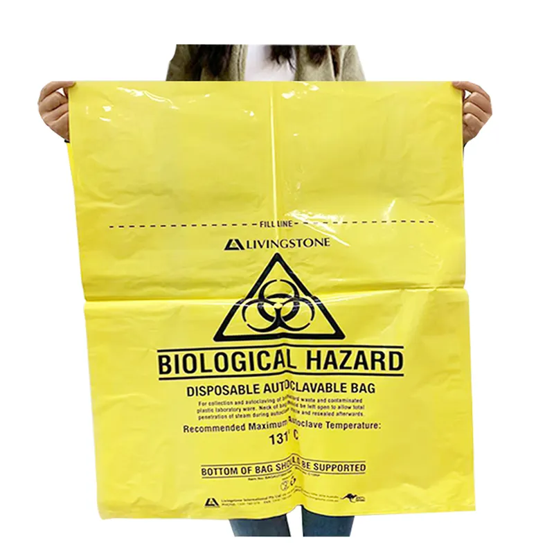 Bolsa de basura de plástico desechable personalizada para Hospital, bolsa de residuos médicos de Biohazard, contenedor superior plano, barata, venta al por mayor
