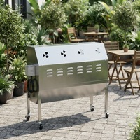 Grill à rôtisserie au gaz commercial en acier inoxydable avec roues, fenêtre en verre et thermomètre pour la restauration