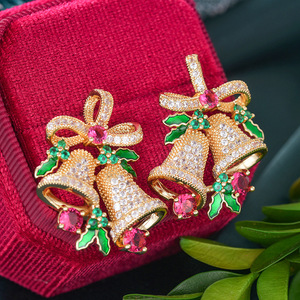 Orecchini a Perno con Campana e Fiocco Scintillanti per Natale, Gioielli Festivi alla Moda per Donne - Product Image 3