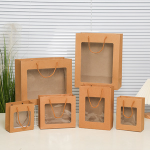 Sac en papier kraft autoportant écologique <span class=keywords><strong>de</strong></span> luxe avec fenêtre transparente <span class=keywords><strong>pour</strong></span> l'emballage <span class=keywords><strong>de</strong></span> vêtements, d'aliments, <span class=keywords><strong>de</strong></span> fleurs, d'expositions et <span class=keywords><strong>de</strong></span> vente au détail - Product Image 1