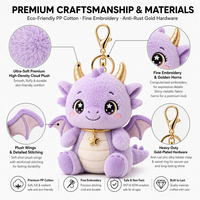 Porte-clés en peluche dragon mignon personnalisé OEM ODM, dragon bébé assis avec ailes, cornes dorées, pendentif étoile, boîte personnalisée de marque