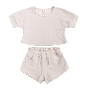 Conjuntos de Ropa de Verano para Niños Waffle Kids, Conjuntos de Dos Piezas para Niños Pequeños, Conjuntos de Ropa Personalizados para Niños, Conjuntos Cortos Lisos - Product Image 5