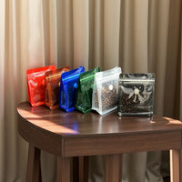 Sachets d'emballage transparents à huit soudures latérales de qualité alimentaire pour grains de café, pochettes à café verticales avec fermeture éclair et valve de dégazage unidirectionnelle