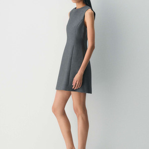 Robe mini fourreau ajustée sans manches à col ras du cou pour femme, couleur unie, tenue de bureau professionnelle, en tissu tissé, robe mini formelle unie - Product Image 3