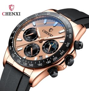 CHENXI 958, reloj de pulsera de negocios a la moda para hombre, reloj hermético para hombre, correa de silicona, cronógrafo de movimiento de cuarzo - Product Image 1