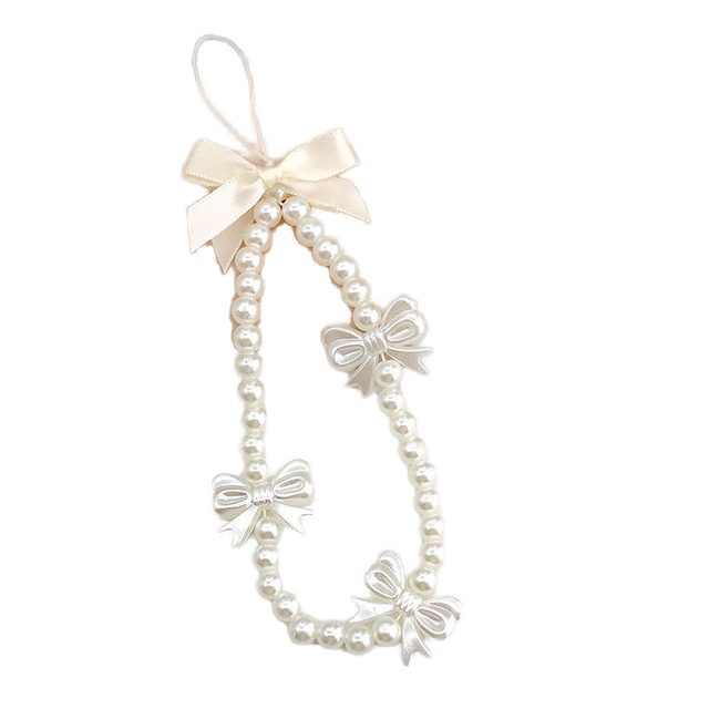 Lovely Pearl Beads Bow Tie Premium Mobile Phone Strap Accessory Charm Phone Chain for Enhanced Style and Durability