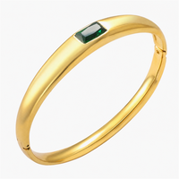 Bracelet jonc en acier inoxydable plaqué or 18 carats avec fermoir zircon émeraude, géométrique, tendance, unisexe, minimaliste, inaltérable, de luxe