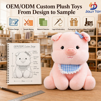 Boneka Babi Custom 22cm, Boneka Plush OEM Produsen Grosir Mainan Plush dengan Desain Bib Pita Gingham dan Renda, Hadiah Anda