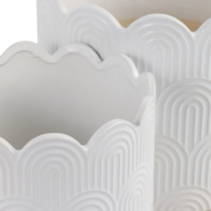 Vasi in ceramica per piante da interno ed esterno, per succulente, erbe aromatiche, orchidee, decorativi, bianchi, con bordo a conchiglia, set di due. - Product Image 6