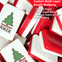 Mahjong à thème de Noël à 2 couches, décor de table en acrylique durable, pièces de Mahjong, jeu de société pour rassemblements d'hiver, cadeau de club ou de vacances