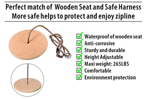 Siège de balançoire en bois CTSC <span class=keywords><strong>avec</strong></span> corde suspendue et fonction de <span class=keywords><strong>tyrolienne</strong></span> pour l'aventure en plein air et le plaisir familial, incluant protège-jambes - Sécurité sportive - Product Image 3
