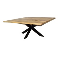 Table à manger carrée industrielle moderne, plateau en bois, pieds en métal, design stable, meubles pour la maison