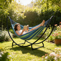 Hamac sur pied pour patio, portable et pliable, avec support en métal, capacité de charge 200 kg, brevet en instance, bleu-vert Fortune Land