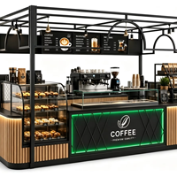 Kiosque à café moderne personnalisé, stand de café pour centre commercial, comptoir de café intérieur, kiosque à boissons et à nourriture avec auvent métallique, vitrine à pâtisserie