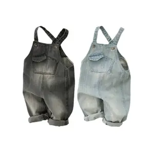 Ivy42382A 2024 Spring Autumn new arrival cool kids loose denim suspender trousers kids jeans overalls pants boys dungarees