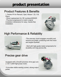 Moteur de démarrage 9 dents 12V 1.2kW pour <span class=keywords><strong>Renault</strong></span> Chrysler 300 Jeep Grand Cherokee Dodge Ram 1500 1.2L 1.4L OE 2283425 - Product Image 6