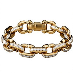 Gold Plated <b>Silver</b> Tennis <b>Bracelet</b> Link <b>Bangle</b> Micro Insert Diamond Freshwater Pearl Hip Hop Jewelry Men's Gift Orelia Luxe - Product Image 2