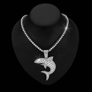 Wholesale 15mm Cuban Link Chain Hip Hop Shark Pendant Bling Rhinestone Zinc Chain <b>Chokers</b> Necklace - Product Image 6