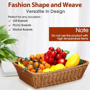 Dokuma Plastik Rattan Sepet Hasır Meyve Sebze İstiflenebilir Sepet Sentetik Rattan Servis Tepsisi Ev Mutfak Piknik Aktivitesi için - Product Image 3