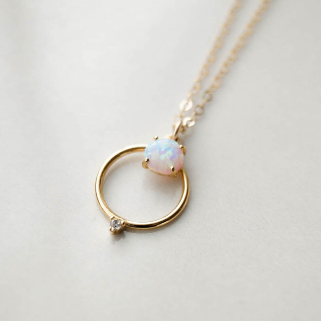 Gold Plated Opal Necklace Circular Necklace Silver Elegant Necklace