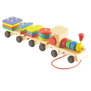 Tractor pequeño de tres secciones para niños, juguete de bloques de construcción de madera, gran oferta