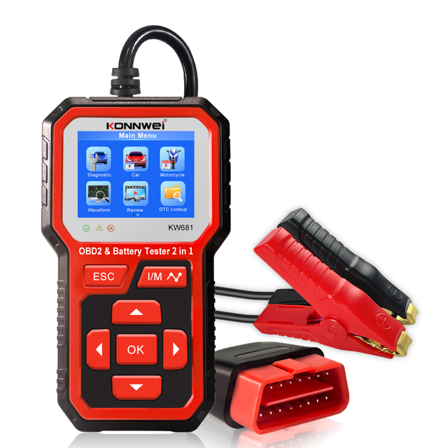Garage DIY Tool OBD2 Automotive ECU Diagnostic Tool Plus 12V Battery Tester KW681 for Car Motorcycle