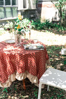 Nappe en coton de style farmhouse américain avec broderie 3D et bords festonnés, nappe ronde en coton pour la salle à manger